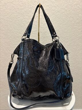 Coach Black Patent Leather Hobo Bag with Strap